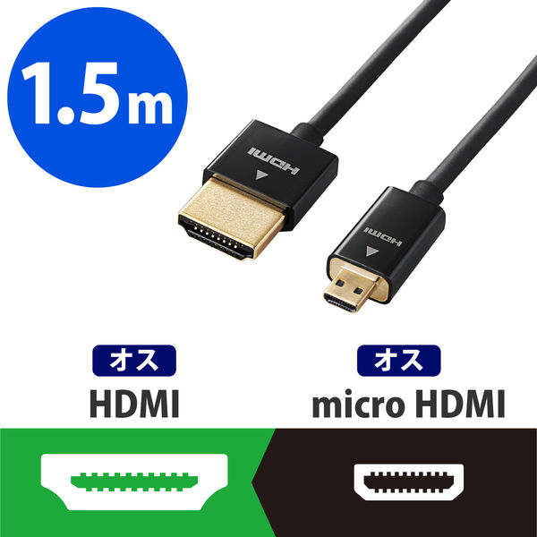 アスクル】 HDMIケーブル 1.5m HDMI[オス] - マイクロHDMI[オス]4K対応 イーサネット スーパースリム  CAC-HD14SSU15BK エ （直送品） 通販 - ASKUL（公式）