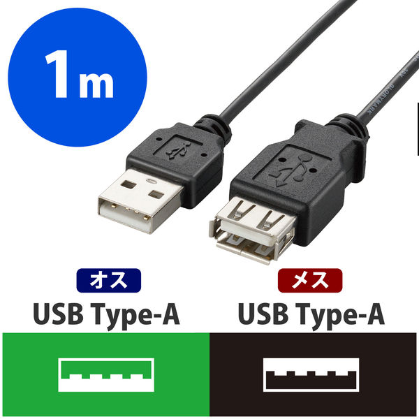 保障 エレコム 極細USB2.0延長ケーブル A-A延長タイプ U2C-EXN10BK