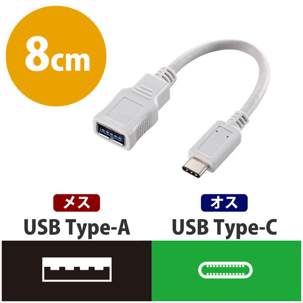 USB Type-A to Type-C 変換ケーブル OTG対応 シルバー