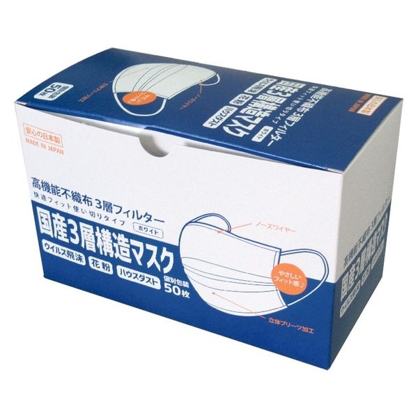 アスクル】山陽物産 日本製 不織布3層マスク （個包装50枚） 14209-01 1セット(1000枚:50枚入×20箱）（直送品） 通販  ASKUL（公式）