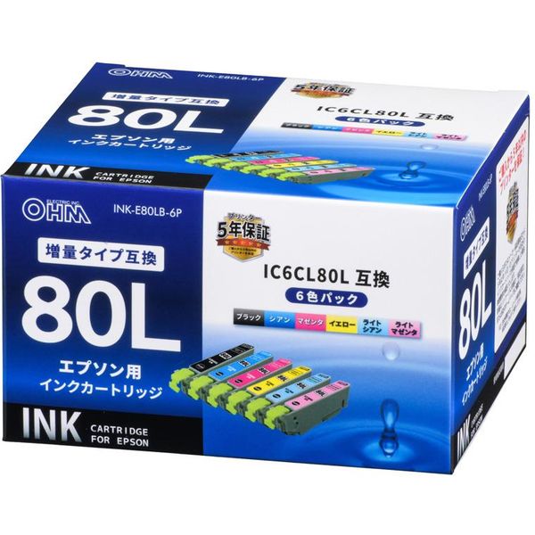 アスクル オーム電機 エプソン互換インク Ic6cl80l対応 6色パック Ink E80lb 6p 直送品 通販 Askul 公式