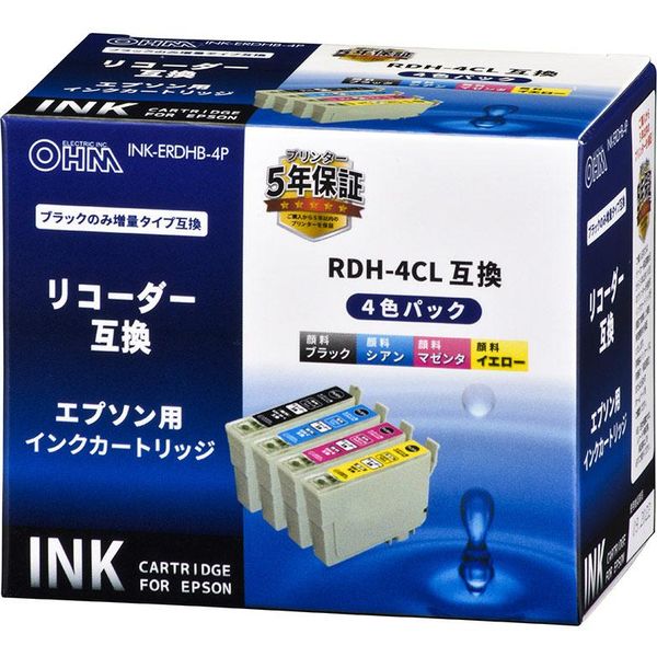 アスクル】 エプソン（EPSON）用 互換インク INK-ERDHB-4P RDH-4CL互換