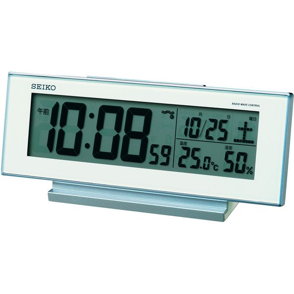 SEIKO（セイコー）夜でも見える 置き時計 [電波 アラーム 温湿度 カレンダー] 83×206×50mm SQ762W 1個（直送品）