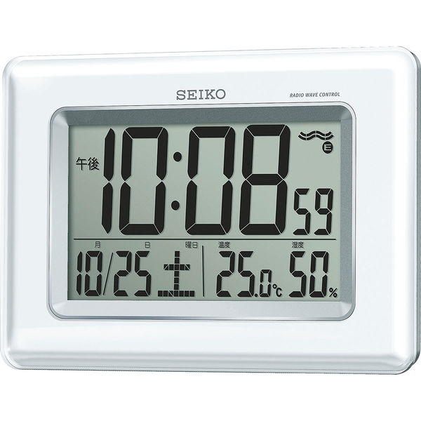 ファッション通販 セイコー クロック 目覚まし時計 電波 デジタル 掛置兼用 カレンダー 温度 湿度 表示 大型画面 白 パール SQ770W  SEIKO