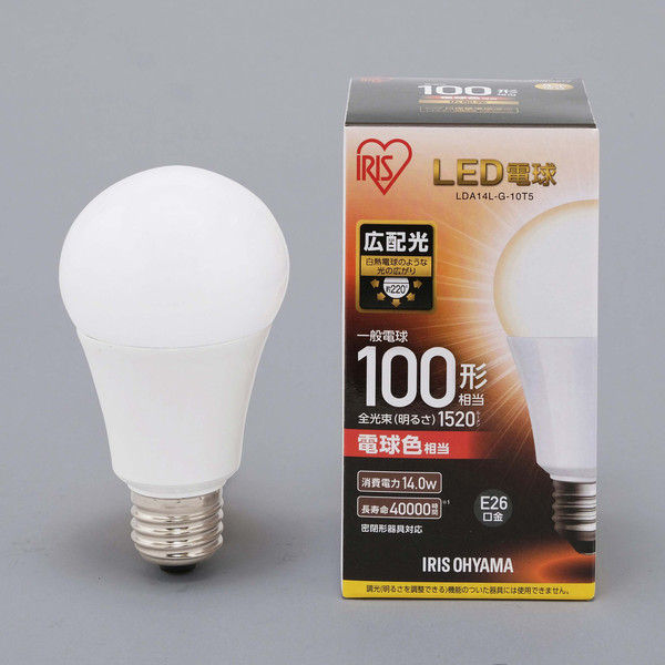 アスクル】アイリスオーヤマ LED電球 E26 広配光タイプ 電球色 100形相当（1520lm） LDA14L-G-10T5（直送品） 通販  ASKUL（公式）