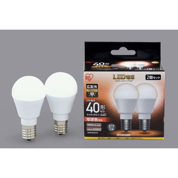 アスクル】アイリスオーヤマ LED電球 E17 広配光タイプ 2P 電球色 40形相当（440 LDA4L-G-E17-4T52P 1個 通販  ASKUL（公式）