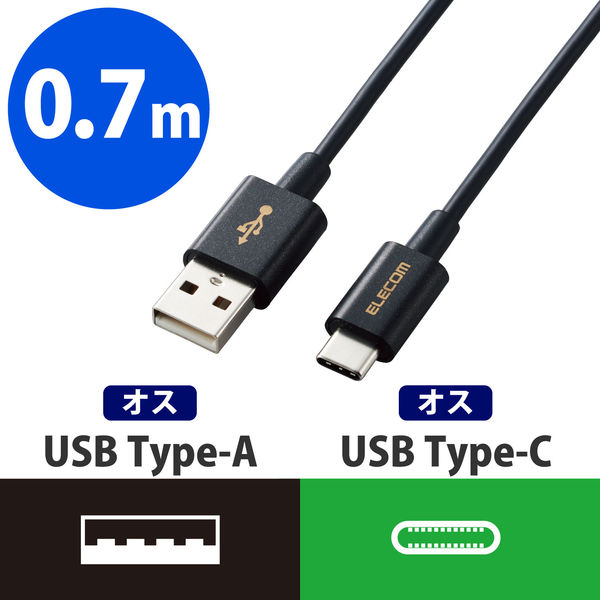 アスクル】タブレット・スマホ USBケーブル A-Type C 認証品やわらか耐久 黒 0.7m MPA-ACYS07NBK エレコム 1個（直送品）  通販 ASKUL（公式）