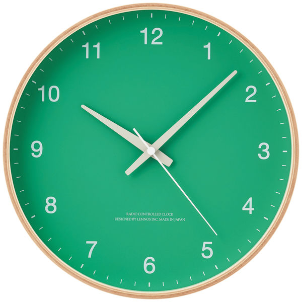 Lemnos（レムノス）木枠デザイン時計 グリーン 掛け時計 [電波 スイープ] 直径303mm AS16-01 GN 1個（取寄品）