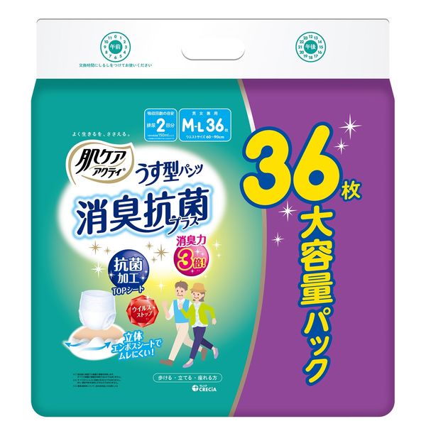 日本製紙クレシア 肌ケアアクティ うす型パンツ消臭抗菌プラス M-L36枚