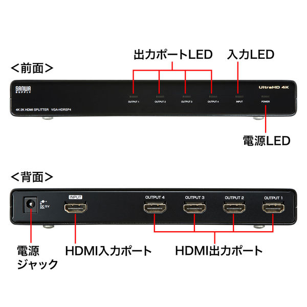 サンワサプライ 4K/60Hz・HDR対応HDMI分配器(4分配） VGA-HDRSP4 1個