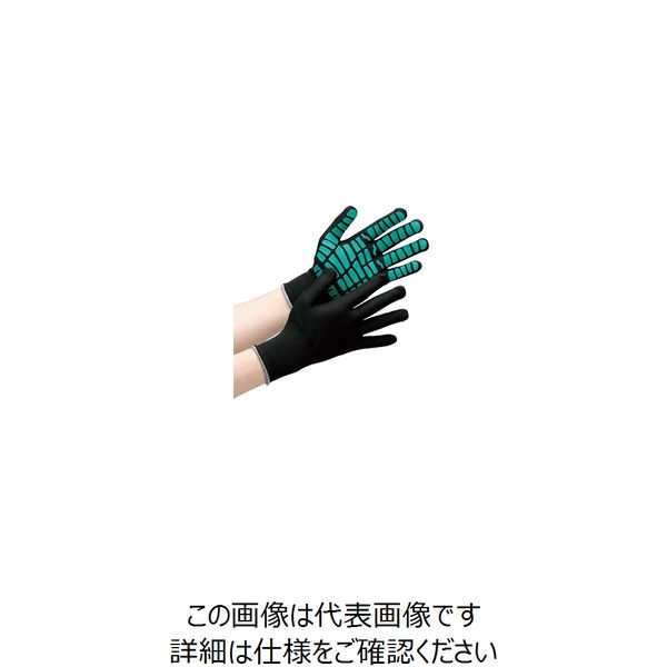 ミドリ安全 作業手袋 ハイグリップ 天然ゴムライナー MHG-134 ブラック×グリーン L リストカラー:灰 1双 4044101330（直送品）
