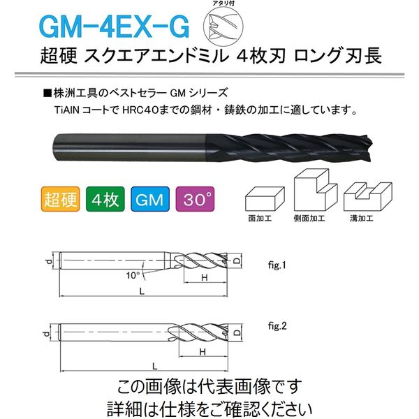 株洲工具 超硬 スクエアエンドミル 4枚刃 ロング刃長 GM-4EX-D10.0-G 1セット（2本）（直送品） - アスクルのサムネイル