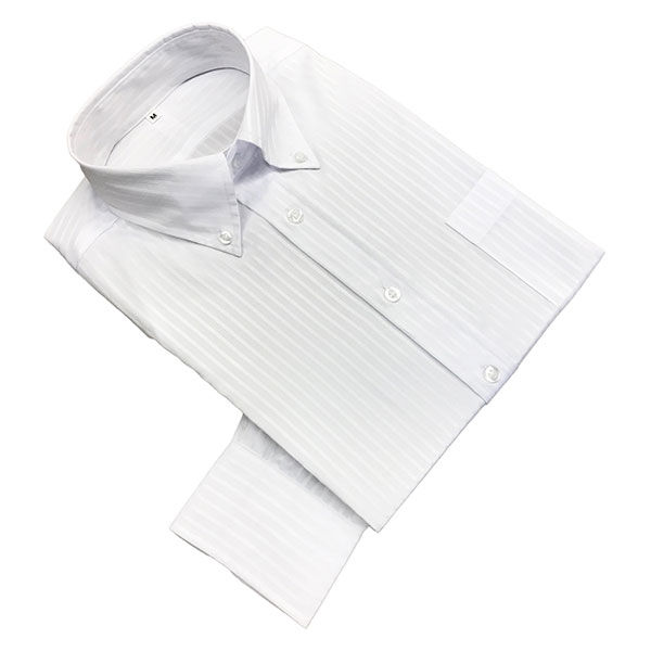 【アウトレット】ワイシャツ　長袖　紳士ボタンダウンビジネスシャツ（白大ストライプ）LL イージーケア LOST-002-LL 1セット（2枚） AWJ