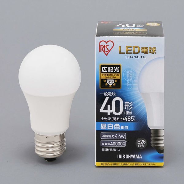 アスクル】 アイリスオーヤマ LED電球 E26 広配光タイプ 昼白色 40形相当（485lm） LDA4N-G-4T5（直送品） 通販 -  ASKUL（公式）