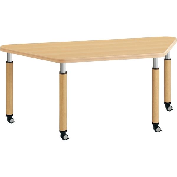 【組立設置込】コクヨ 高齢者施設用 高さ調整テーブル ラチェット調節式 台形 キャスタータイプ 幅1655×奥行780mm ナチュラル 1台（直送品）