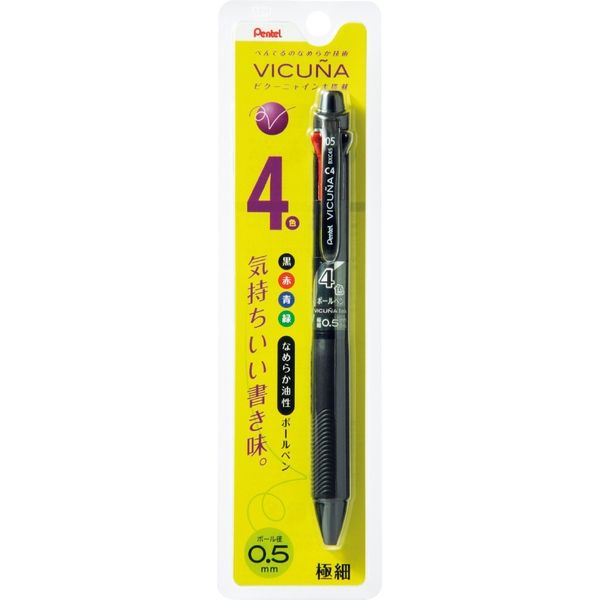 ぺんてる ４色ボールペン ビクーニャ ０５ ブラック軸 XBXC45A 1セット