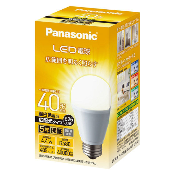 パナソニック LED電球広配光タイプE26口金40W相当温白色 LDA4WWGEW1 1個