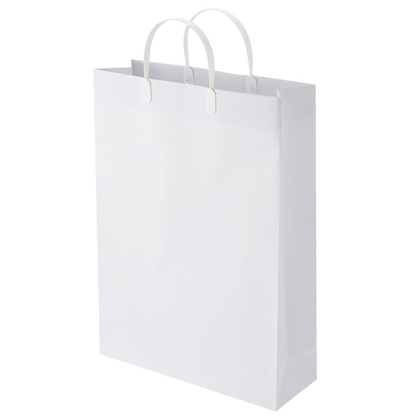 手提げ紙袋（マットフィルム貼り・ハッピータックタイプ）　平紐　白　L　1セット（30枚：5枚入×6袋）　スーパーバッグ オリジナル
