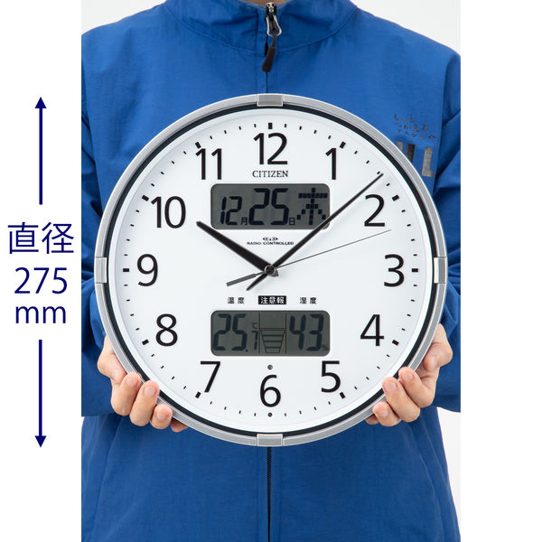 リズム シチズン　インフォームナビＦ 掛け時計 [電波 ステップ カレンダー　温湿度] 直径275mm 4FY618-019 1個