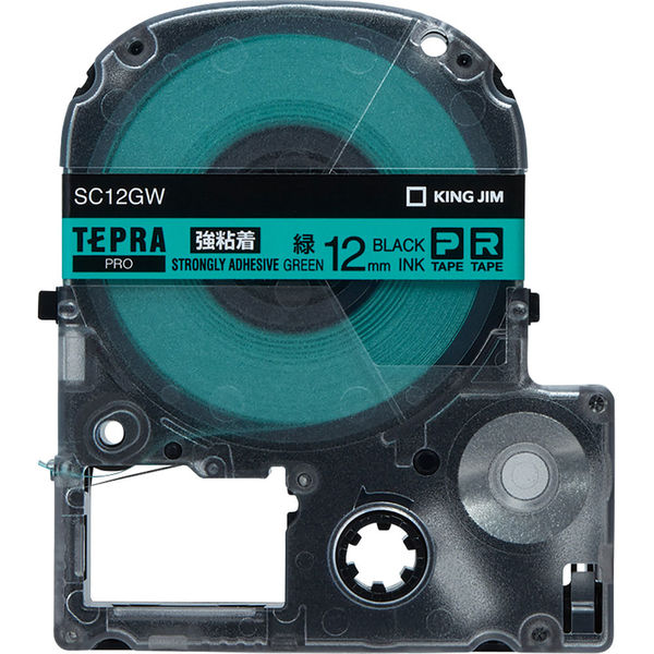 テプラ TEPRA PROテープ 強粘着 幅12mm 緑ラベル(黒文字) SC12GW 1個
