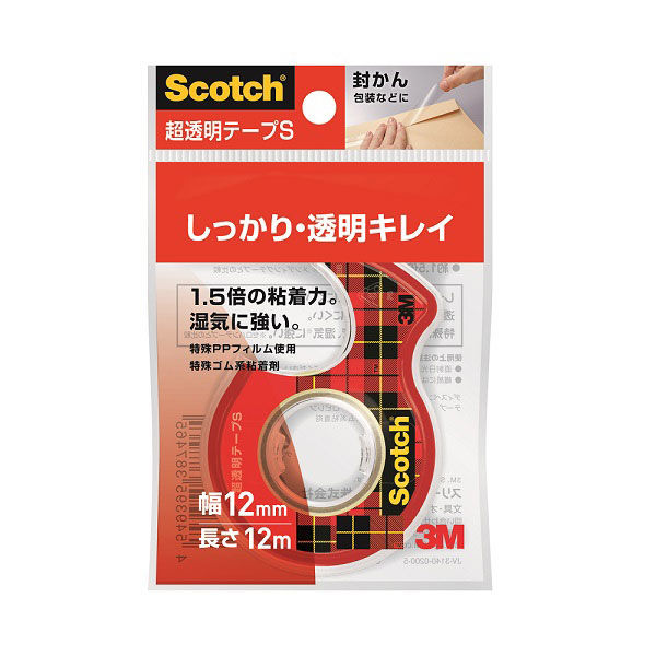 スコッチ 超透明テープS 小巻 1インチ 巻芯経25mm ディスペンサー付 幅