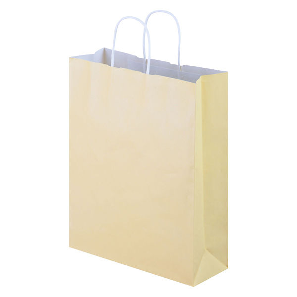 手提げ紙袋　丸紐　パステルカラー　イエロー　L　1箱（300枚：50枚入×6袋）　スーパーバッグ オリジナル