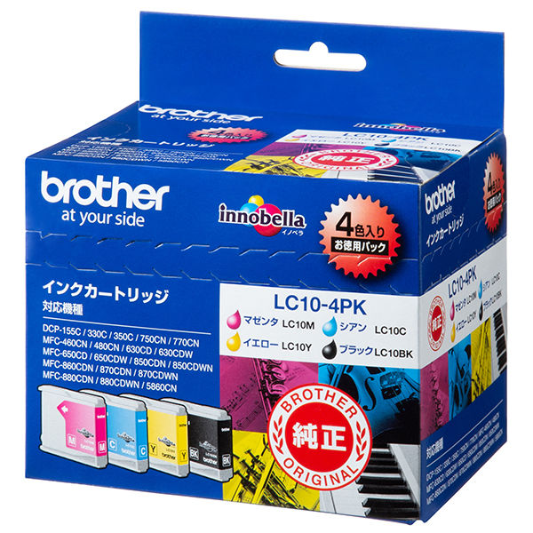 まとめ) ブラザー BROTHER インクカートリッジ お徳用 4色 LC10-4PK 1