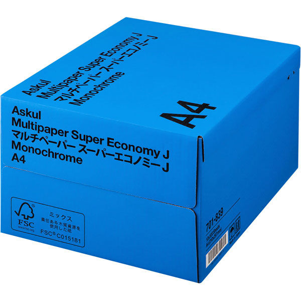 コピー用紙　マルチペーパー　スーパーエコノミーJ　A4 1箱（5000枚：500枚入×10冊）　国内生産品　アスクル FSC認証 オリジナル