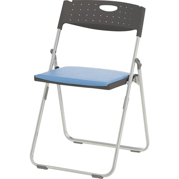 アイリスチトセ 水平スタッキング折りたたみチェア ダブルクッションタイプ ブルー/ブラック 1箱（5脚入） パイプ椅子 折り畳みイス