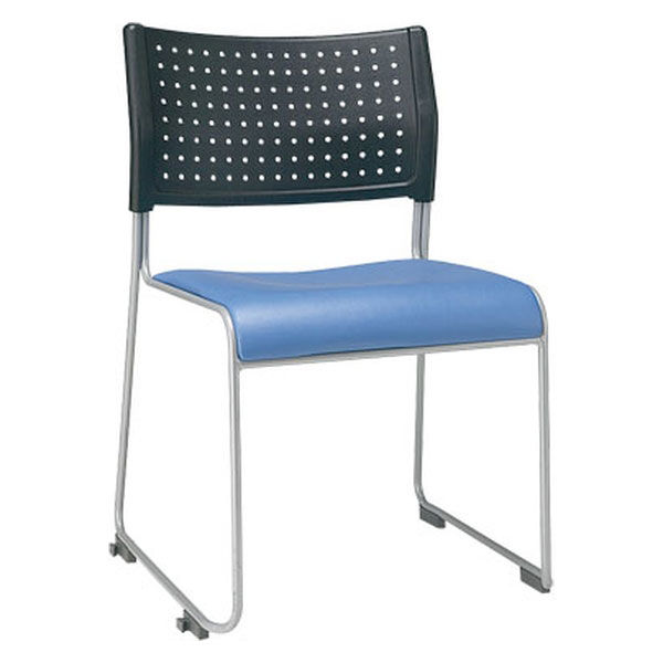 アイリスチトセ ループスタッキングチェアASL ブルー 1脚 ビニールパッド座 パイプ椅子 横連結 ミーティングチェア 会議椅子 幅490mm