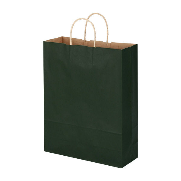 手提げ紙袋　丸紐　ベーシックカラー　深緑　L　1袋（50枚入）　スーパーバッグ オリジナル