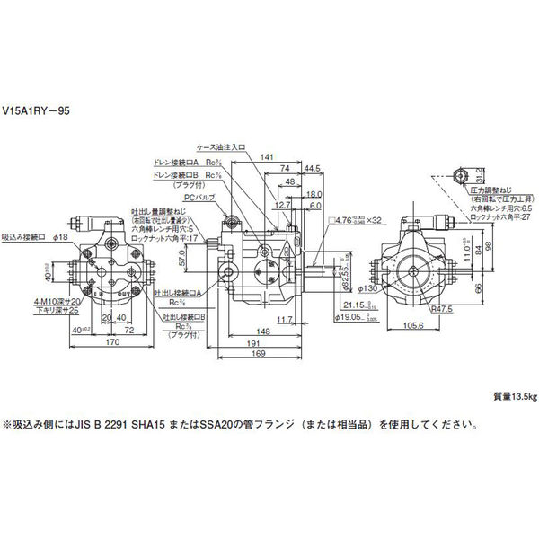 アスクル】ダイキン工業（DAIKIN） ピストンポンプ V15A1RY-95 1個 