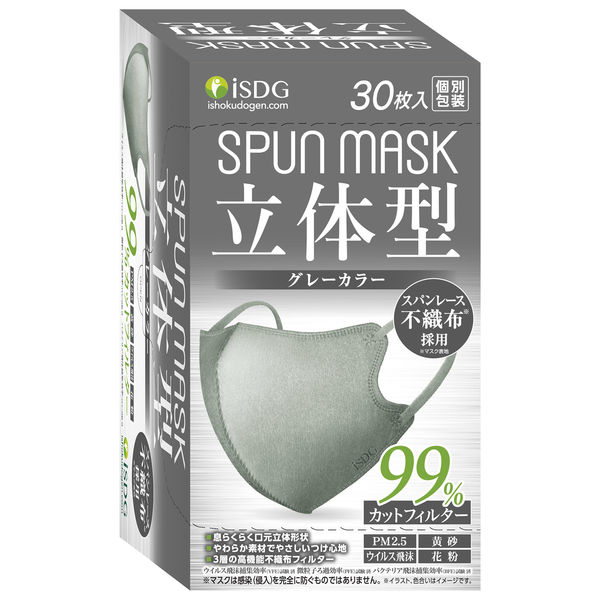 SPUN MASK スパンレース 立体型 グレー 不織布マスク 1箱（30枚入） 医