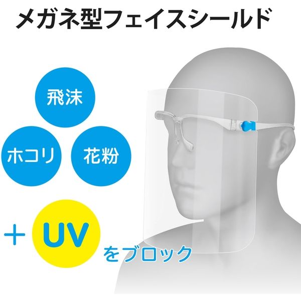 アスクル】エレコム フェイスシールド/UVカット機能付/メガネ型/メガネ本体+シールド3枚 IPM-FSGUV3P 1個 通販 ASKUL（公式）