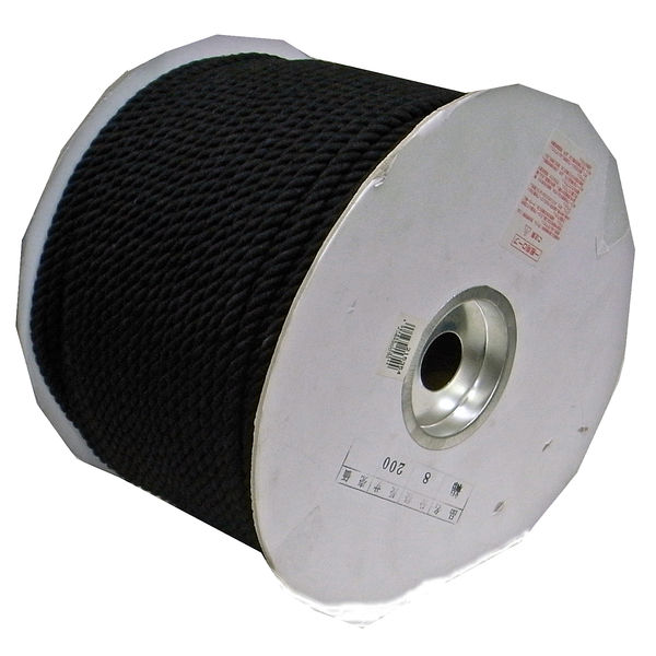 綿ロープ（黒） 8mmΦX200m ドラム巻 M8-200BK-R まつうら工業（直送品