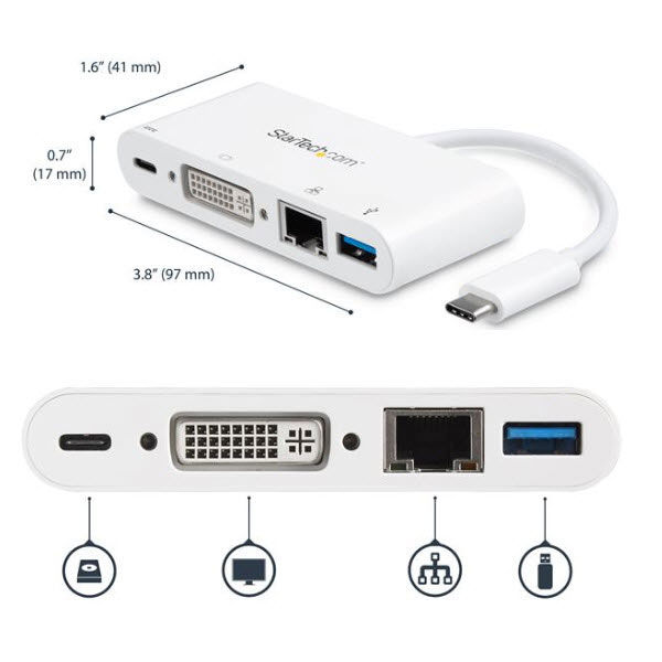 アスクル】StarTech.com USB-Cマルチポートアダプタ USB給電 DVI/GbE 