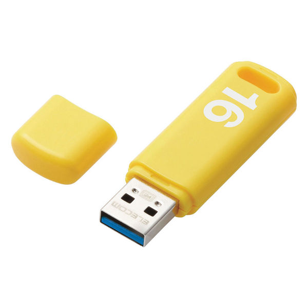 USBメモリ 16GB USB3.0 シンプル キャップ式 イエロー セキュリティ機能対応 MF-ABPU316GYL エレコム 1個 オリジナル