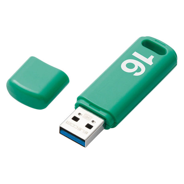 USBメモリ 16GB USB3.0 シンプル キャップ式 グリーン セキュリティ機能対応 MF-ABPU316GGR エレコム 1個 オリジナル