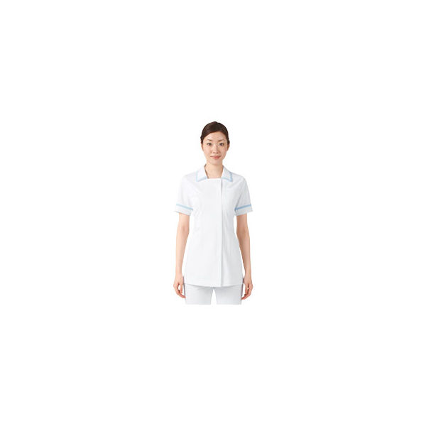 住商モンブラン ナースジャケット（半袖） 医療白衣 レディス 白/サックスブルー（水色） M 73-1764（直送