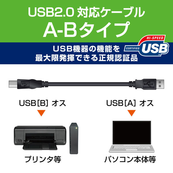 エレコム USB2.0ケーブル2m U2C-BN20BK ブラック〔×30セット〕