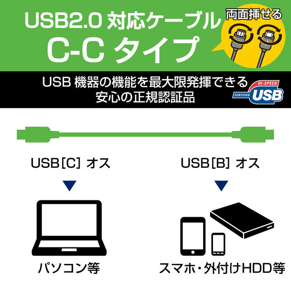 アスクル】エレコム USB2.0ケーブル（TypeーCーTypeC） U2C-CC5P05NBK 1個 通販 ASKUL（公式）