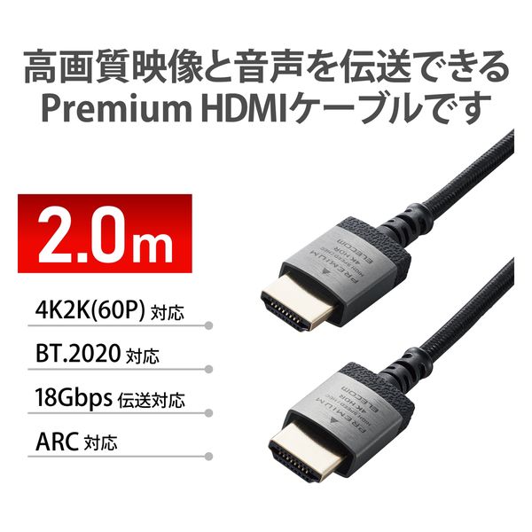 エレコム HDMIケーブル 2m プレミアム スリム 4K×2K(60p)対応 ホワイト DH-HDP14ES20WH