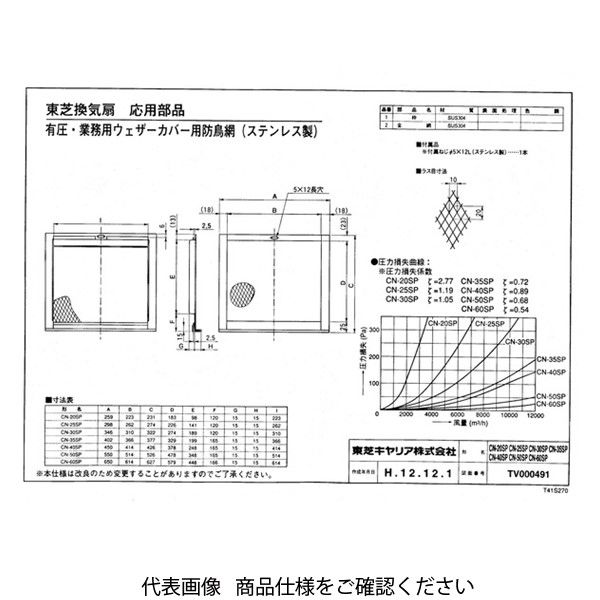 東芝（TOSHIBA） 有圧扇ウェザーカバー用防鳥網 CN-40SP 1台（直送品）