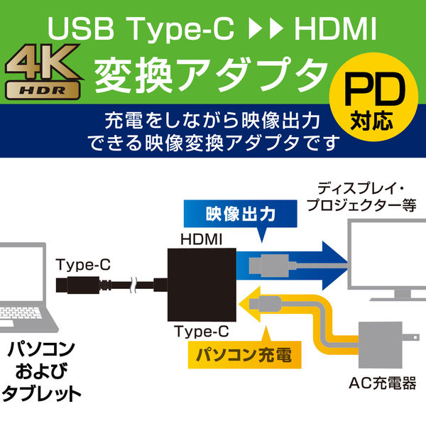 アスクル】エレコム Type-C映像変換アダプタ/TypeC-HDMI給電ポート/ブラック AD-CHDMIPDBK 1個 通販  ASKUL（公式）