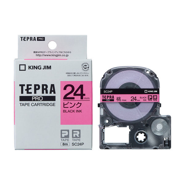 テプラ TEPRA PROテープ スタンダード 幅24mm パステル ピンクラベル(黒文字) SC24P 1個 キングジム