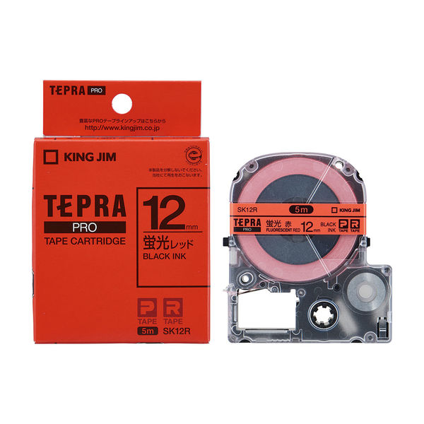 テプラ TEPRA PROテープ スタンダード 幅12mm 蛍光 赤ラベル(黒文字