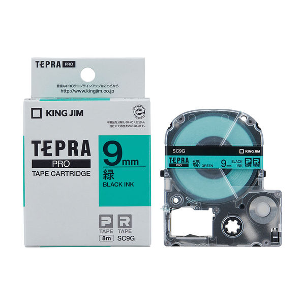テプラ TEPRA PROテープ スタンダード 幅9mm パステル 緑ラベル(黒文字