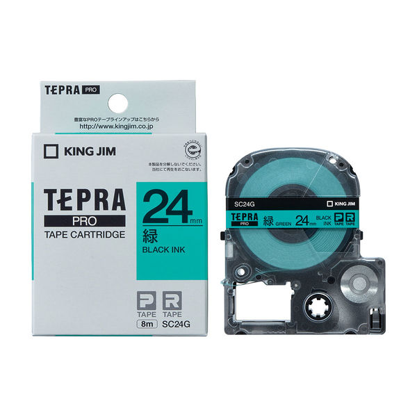 テプラ TEPRA PROテープ スタンダード 幅24mm パステル 緑ラベル(黒文字) SC24G 1個 キングジム
