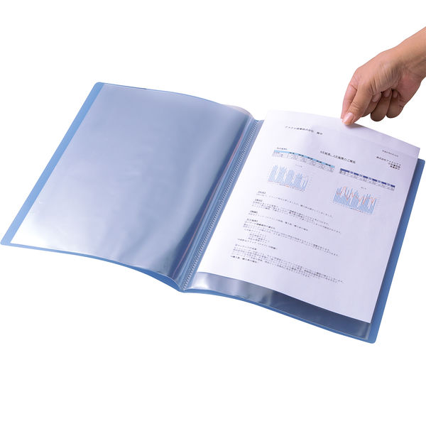 アスクル】アスクル クリアファイル A4タテ 20ポケット 20冊 透明表紙 ブルー 青 固定式 クリアホルダー オリジナル 通販 ASKUL （公式）