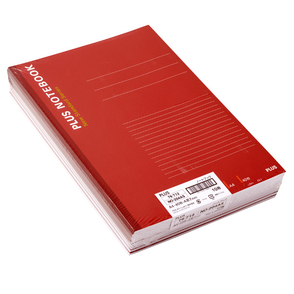 アスクル】 プラス ノートブック A4 A罫 40枚 赤 1パック（10冊入） NO-204AS 76713 通販 - ASKUL（公式）